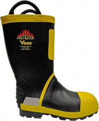 Viking - Men's Size 11 Medium Width Steel Work Boot - Black, Yellow, Rubber Upper, Nitrile Rubber Outsole, 14" High, Non-Slip, Waterproof - Exact Industrial Supply