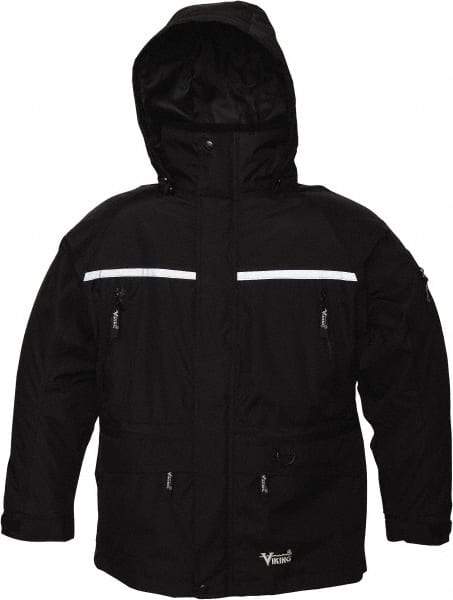 Viking - Size L, Black, Rain, Wind Resistant, Cold Weather Jacket - 43" Chest, 5 Pockets, Detachable Hood - Exact Industrial Supply