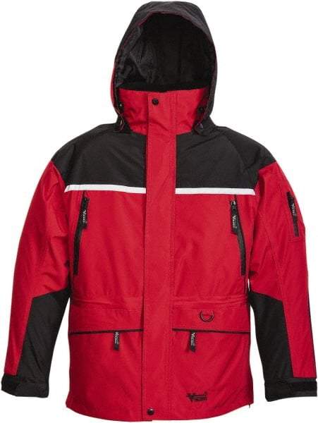 Viking - Size 4XL, Black & Red, Rain, Wind Resistant, Cold Weather Jacket - 58" Chest, 5 Pockets, Detachable Hood - Exact Industrial Supply