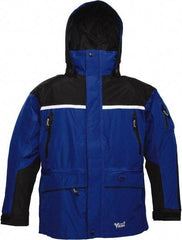 Viking - Size 5XL, Black & Royal Blue, Rain, Wind Resistant, Cold Weather Jacket - 60" Chest, 5 Pockets, Detachable Hood - Exact Industrial Supply