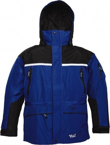 Viking - Size M, Black & Royal Blue, Rain, Wind Resistant, Cold Weather Jacket - 40" Chest, 5 Pockets, Detachable Hood - Exact Industrial Supply