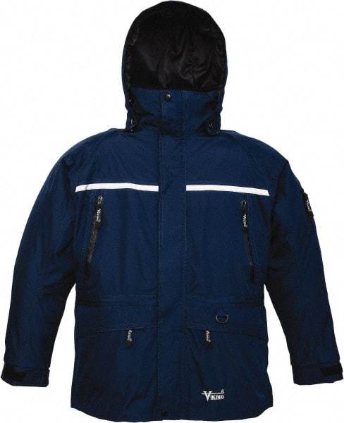 Viking - Size 4XL, Black & Navy, Rain, Wind Resistant, Cold Weather Jacket - 58" Chest, 5 Pockets, Detachable Hood - Exact Industrial Supply