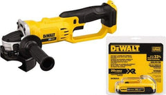 DeWALT - 4-1/2" Wheel Diam, 6,500 RPM, Cordless Cutoff & Cutoff-Grinder Tool - Right Angle Handle, 20 Volt, Battery Included - Exact Industrial Supply