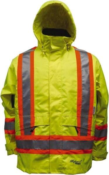 Viking - Size 4XL, High Visibility Lime, Cold Weather, Rain, Wind Resistant Jacket - 58" Chest, 3 Pockets, Detachable Hood - Exact Industrial Supply