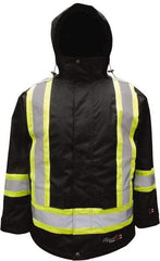 Viking - Size L, Black, Flame Resistant/Retardant, Rain, Wind Resistant Jacket - 43" Chest, 3 Pockets, Detachable Hood - Exact Industrial Supply