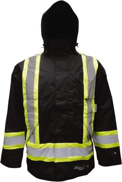 Viking - Size L, Black, Flame Resistant/Retardant, Rain, Wind Resistant Jacket - 43" Chest, 2 Pockets, Detachable Hood - Exact Industrial Supply