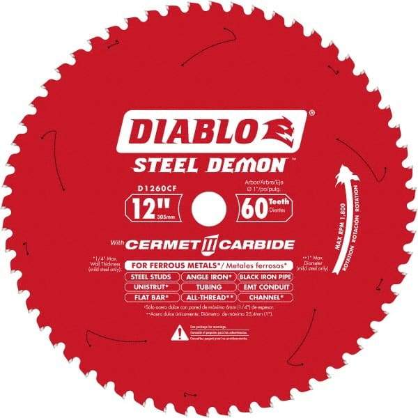 Freud - 12" Blade Diam, 60 Teeth, Carbide-Tipped Cold Saw Blade - 1" Arbor Hole Diam, 0.071" Blade Thickness - Exact Industrial Supply