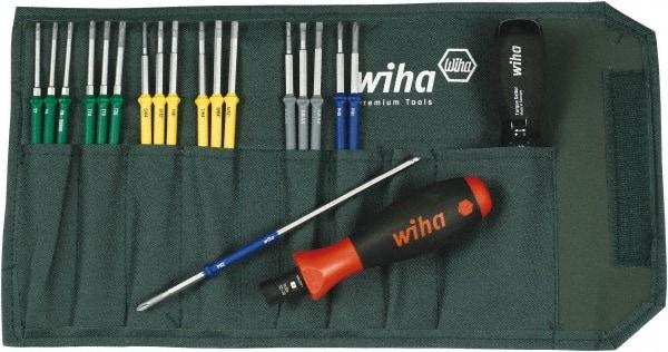 Wiha - 20 Piece, 1/4" Drive Screwdriver Bit Set - #0, #1 & #2 Phillips, 5/64 to 5/32" Hex, T7 to T20 Torx, 2.5, 3.5 & 4mm Slotted - Exact Industrial Supply