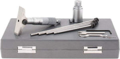 SPI - 0 to 100mm Range, 4 Rod, Mechanical Depth Micrometer - Ratchet Stop Thimble, 63mm Base Length, 0.01mm Graduation, 4.5mm Rod Diam - Exact Industrial Supply