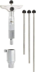 SPI - 0 to 4" Range, 4 Rod, Mechanical Depth Micrometer - Ratchet Stop Thimble, 2-1/2" Base Length, 0.001" Graduation, 4.5mm Rod Diam - Exact Industrial Supply