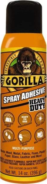 Gorilla Glue - 14 oz Aerosol Clear Spray Adhesive - High Tack, 131°F Heat Resistance, High Strength Bond, Flammable - Exact Industrial Supply