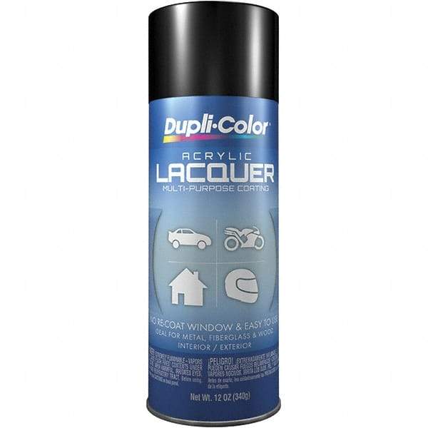 Dupli-Color - Black, Gloss, Lacquer Spray Paint - 12 to 14 Sq Ft per Can, 12 oz Container - Exact Industrial Supply