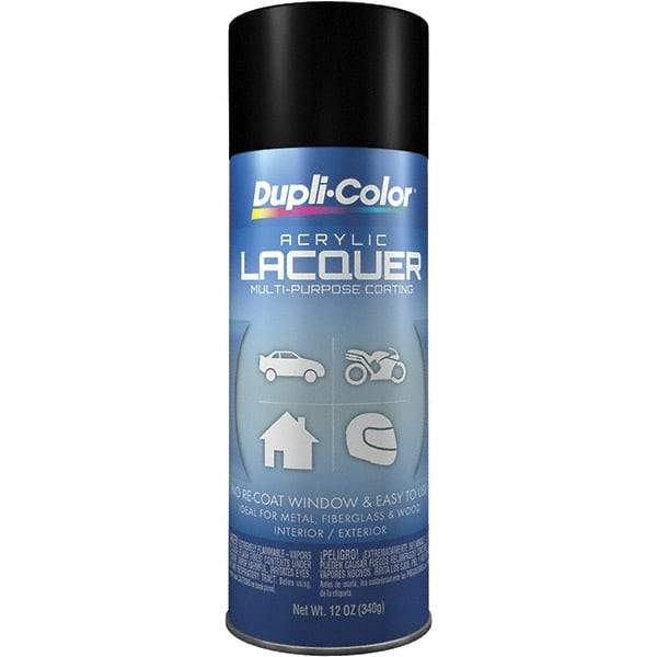 Dupli-Color - Black, Flat, Lacquer Spray Paint - 12 to 14 Sq Ft per Can, 12 oz Container - Exact Industrial Supply