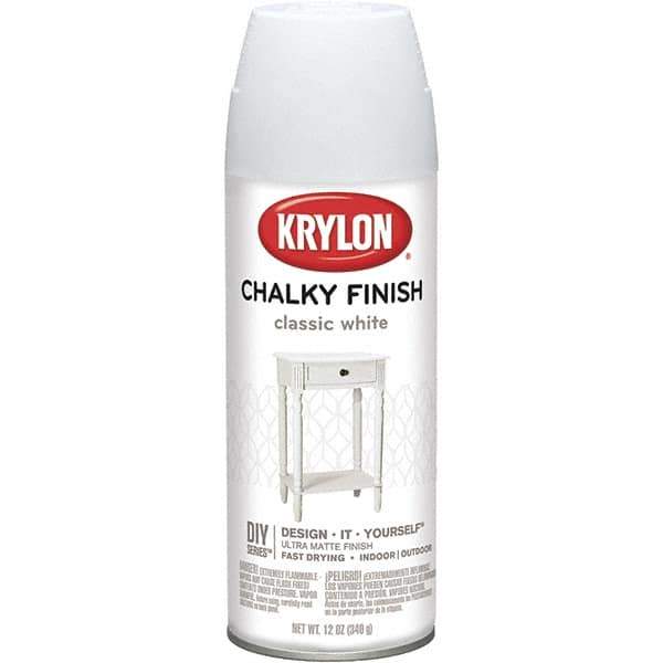 Krylon - White, Flat, Aerosol Spray Paint - 15 to 20 Sq Ft per Can, 12 oz Container - Exact Industrial Supply