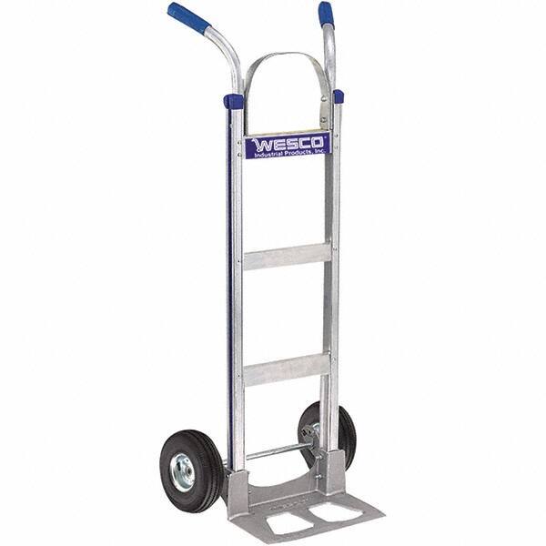 Wesco Industrial Products - 600 Lb Capacity 49" OAH Hand Truck - 14 x 7-1/2" Base Plate, Dual Handle, Aluminum, Full Pneumatic Wheels - Exact Industrial Supply