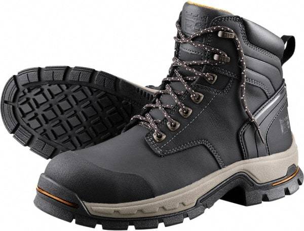 Timberland PRO - Unisex Size 4.5 Medium Width Steel Work Boot - Black, Microfiber Upper, Rubber Outsole, 6" High, Non-Slip, Safety Toe - Exact Industrial Supply