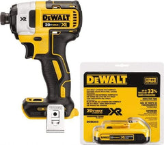 DeWALT - 20 Volt, 1/4" Drive, 20, 125, 152 Ft/Lb Torque, Cordless Impact Driver - 1000, 2800, 3250 RPM, 1 Lithium-Ion Battery Included - Exact Industrial Supply