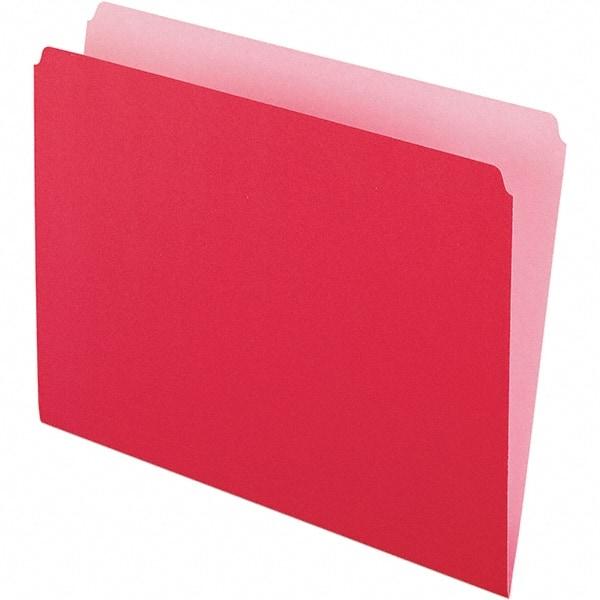Pendaflex - 9-1/2 x 11-5/8", Letter Size, Red/Light Red, File Folders with Top Tab - 11 Point Stock, Straight Tab Cut Location - Exact Industrial Supply