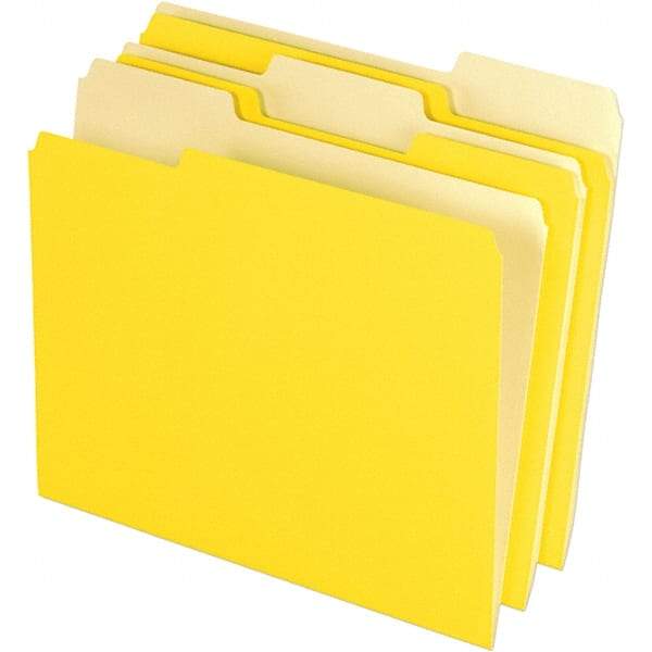 Pendaflex - 11-5/8 x 9-3/16", Letter Size, Yellow, File Folders with Top Tab - 11 Point Stock, Assorted Tab Cut Location - Exact Industrial Supply