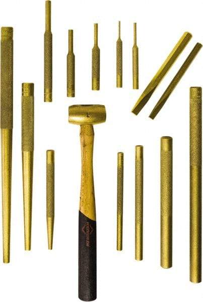 Mayhew - 15 Piece Punch & Chisel Set - 3/8 to 1/2" Chisel, 1/8 to 3/4" Punch, Round Shank - Exact Industrial Supply