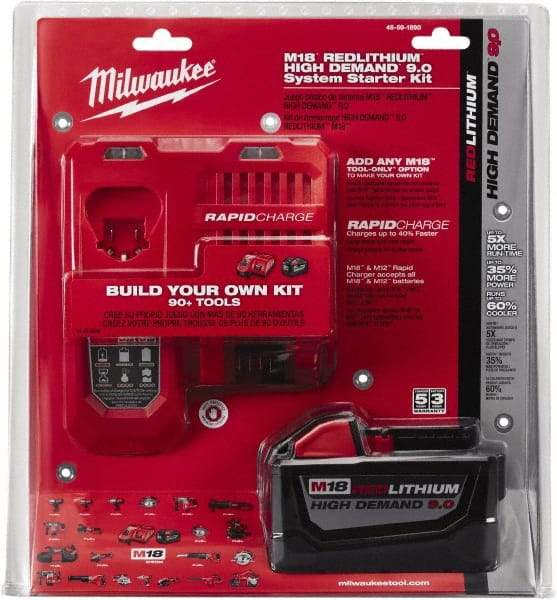 Milwaukee Tool - 18 Volt Lithium-Ion Power Tool Battery - 9 Ahr Capacity, Series M18 XC RED - Exact Industrial Supply