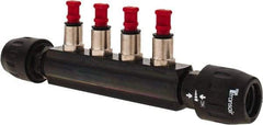 Transair - 7/8" ID, Plastic 4 Port 25mm Push-to-Connect Air Hose Manifold - 232 Max psi, 10-11/16" Long - Exact Industrial Supply