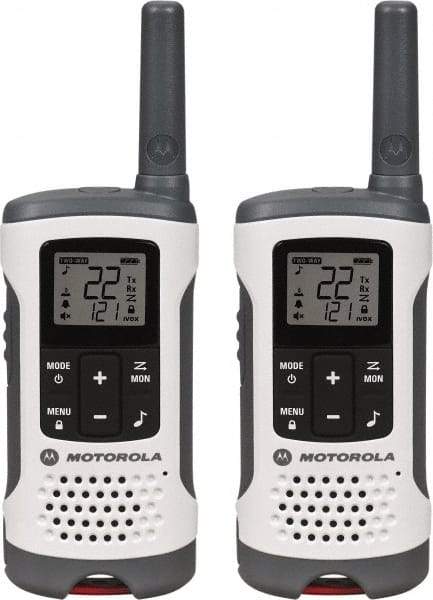 Motorola - 16 Mile Range, 22 Channel, 0.5 & 1.5 Watt, Series Talkabout, Recreational Two Way Radio - FRS/GMRS Band, 462.55 to 467.7125 Hz, AA & NiMH Battery, 12 NiMH & 29 AA hr Life, 9.45" High x 8.66" Wide x 2.44" Deep, Low Battery Alerts - Exact Industrial Supply
