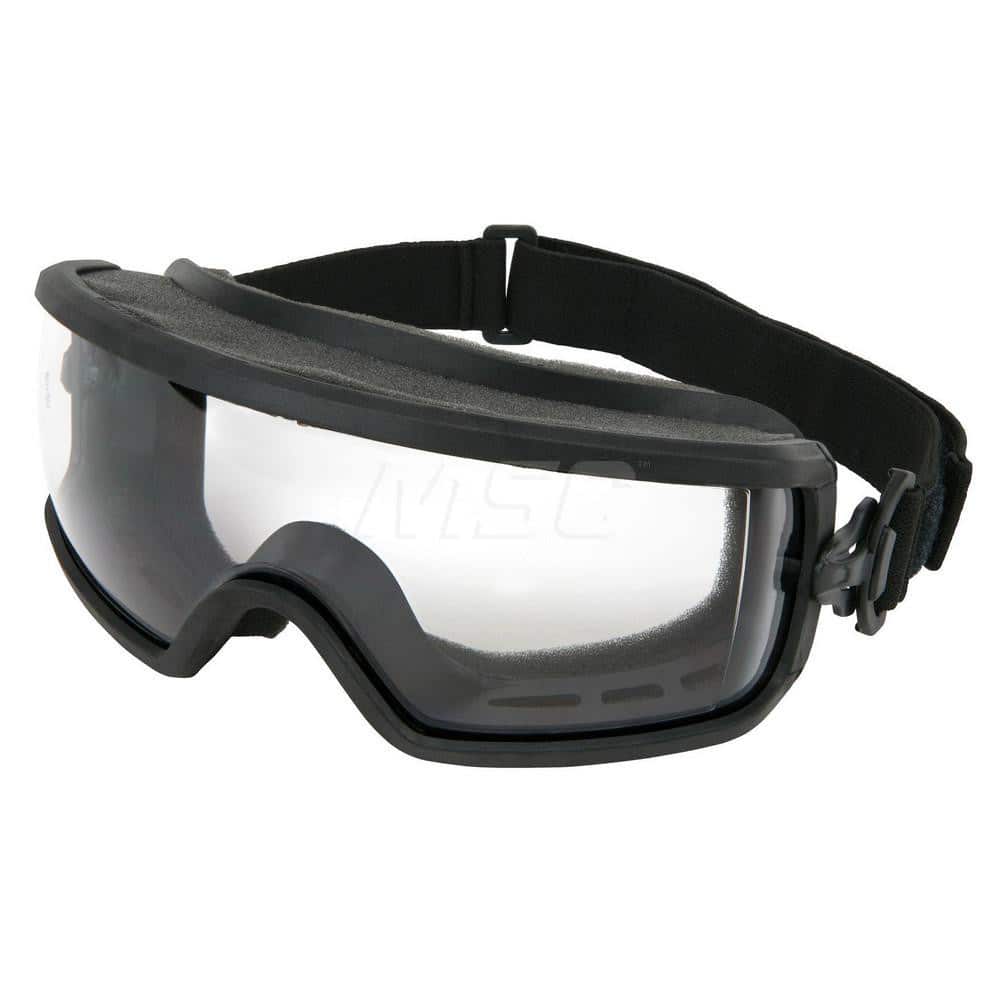 Safety Goggles: Dust Debris & Impact, Anti-Fog, Clear Polycarbonate Lenses Direct Vent, Black Frame, Size Universal