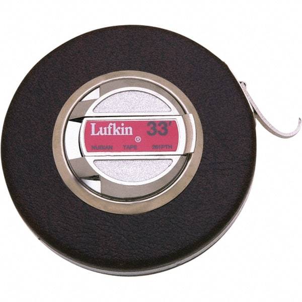 Lufkin - 50' x 3/8" Silver Steel Blade Tape Measure - 1/8" Graduation, Inch Graduation Style, Brown Vinyl Clad Steel Case - Exact Industrial Supply