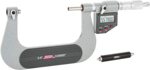 SPI - 75 to 100mm Range, Electronic Screw Thread Micrometer - Ratchet Stop Thimble, 0.00005" Graduation, 0.0002" Accuracy - Exact Industrial Supply