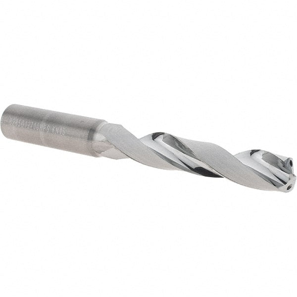 Jobber Length Drill Bit: 0.5″ Dia, 135 °, Solid Carbide Bright/Uncoated, Right Hand Cut, Spiral Flute, Flatted Shank