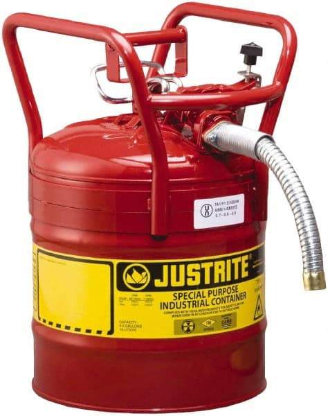 Justrite - 5 Gal Brass Type II DOT Safety Can - 17-1/2" High x 11-3/4" Diam, Red - Exact Industrial Supply