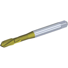 Kennametal - #10-32 UNF 3 Flute 2BX Plug Spiral Flute Tap - Powdered Metal, TiCN/TiN Finish, 70mm OAL, Left Hand Flute, Right Hand Thread, Series T620 - Exact Industrial Supply
