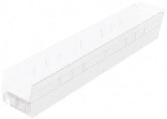 Akro-Mils - 199 Lb. Load Capacity, 23-5/8" Deep, Clear Hopper Shelf Bin - 4" High x 4-1/8" Wide x 23-5/8" Long - Exact Industrial Supply