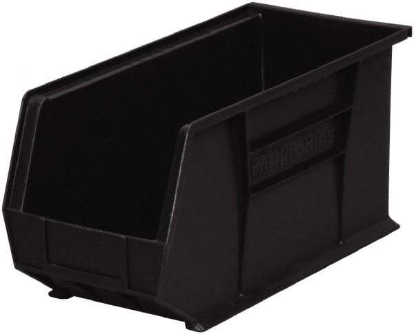 Akro-Mils - 60 Lb. Load Capacity, 18" Deep, Black Polymer Hopper Stacking Bin - 9" High x 8-1/4" Wide x 18" Long - Exact Industrial Supply