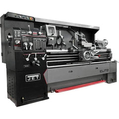 Jet - 17" Swing, 40" Between Centers, 230/460 Volt, Triple Phase Engine Lathe - 5MT Taper, 7-1/2 hp, 36 to 1,800 RPM, 3-1/8" Bore Diam, 44" Deep x 68" High x 94" Long - Exact Industrial Supply