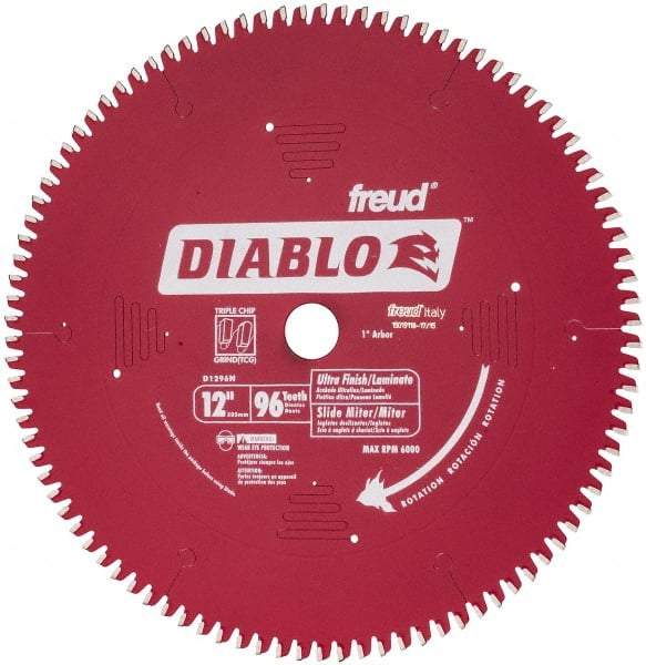 Freud - 12" Diam, 1" Arbor Hole Diam, 96 Tooth Wet & Dry Cut Saw Blade - Carbide-Tipped, Standard Round Arbor - Exact Industrial Supply