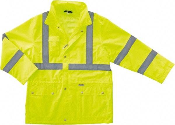 Ergodyne - Size M Cold Weather & High Visibility Jacket - Lime, Polyester, Zipper, Snaps Closure - Exact Industrial Supply