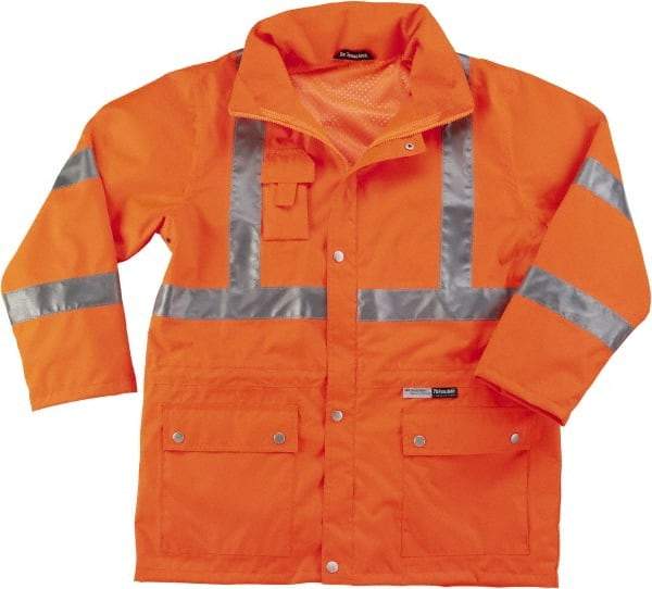 Ergodyne - Size L High Visibility Jacket - Orange, Polyester, Zipper, Snaps Closure - Exact Industrial Supply