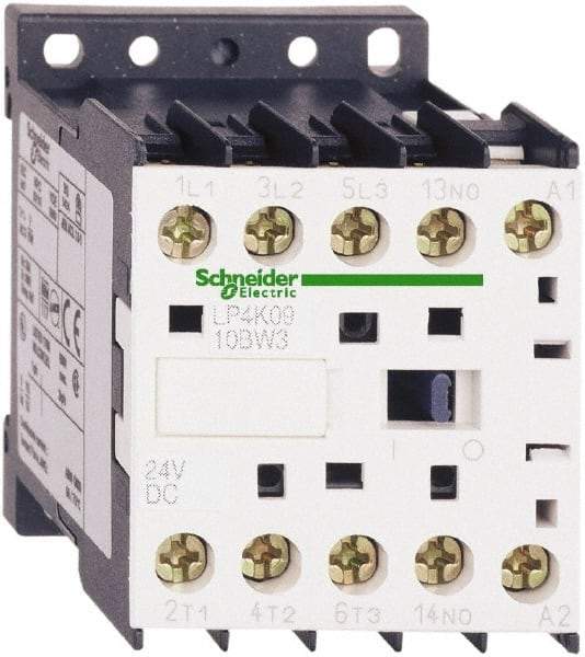 Schneider Electric - 3 Pole, 24 Coil VDC, 16 Amp at 690 VAC, 20 Amp at 440 VAC and 9 Amp at 440 VAC, Nonreversible IEC Contactor - BS 5424, CSA, IEC 60947, NF C 63-110, RoHS Compliant, UL Listed, VDE 0660 - Exact Industrial Supply