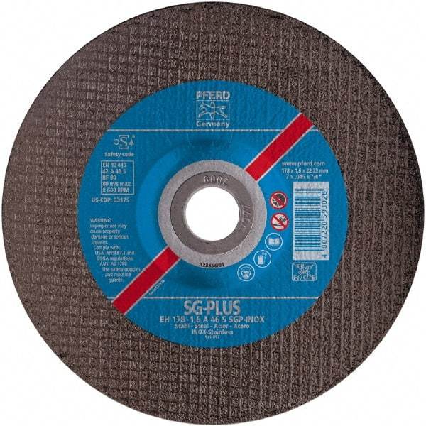 PFERD - 46 Grit, 4-1/2" Wheel Diam, 7/8" Arbor Hole, Type 27 Depressed Center Wheel - Aluminum Oxide - Exact Industrial Supply