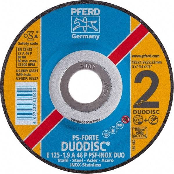PFERD - 46 Grit, 4-1/2" Wheel Diam, 1/8" Wheel Thickness, 7/8" Arbor Hole, Type 27 Depressed Center Wheel - Aluminum Oxide - Exact Industrial Supply