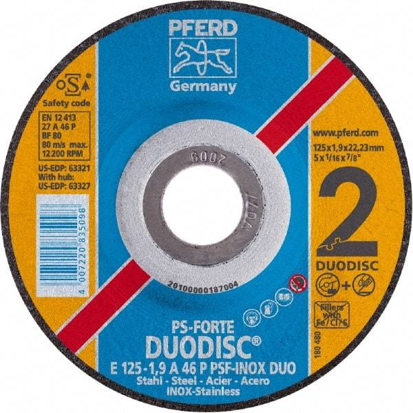 PFERD - 46 Grit, 4-1/2" Wheel Diam, 1/8" Wheel Thickness, Type 27 Depressed Center Wheel - Aluminum Oxide - Exact Industrial Supply