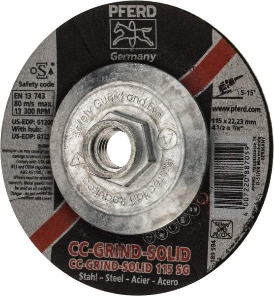 PFERD - 46 Grit, 4-1/2" Wheel Diam, Type 27 Depressed Center Wheel - Aluminum Oxide - Exact Industrial Supply