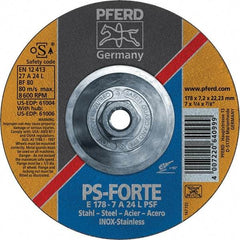 PFERD - 46 Grit, 7" Wheel Diam, 1/4" Wheel Thickness, Type 27 Depressed Center Wheel - Aluminum Oxide - Exact Industrial Supply