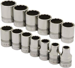 Ability One - 1/2" Drive Socket Set - 12 Points, 3/8" to 1-1/8" Range, Inch Measurement Standard - Exact Industrial Supply