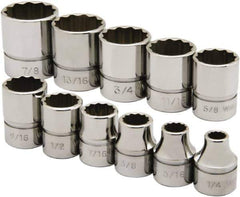 Ability One - 3/8" Drive Socket Set - 12 Points, 1/4" to 7/8" Range, Inch Measurement Standard - Exact Industrial Supply