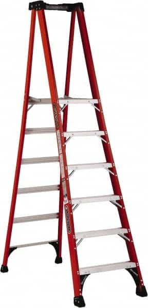 Louisville - 6 Steps, 6' High, Type IAA Rating, Fiberglass Platform Ladder - Exact Industrial Supply