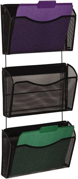 Rolodex - 14" Wide x 38.45" High x 6-5/8" Deep Mesh Metal Document Organizer - 3 Compartments, Black, 13-1/2" Wide Compartment - Exact Industrial Supply