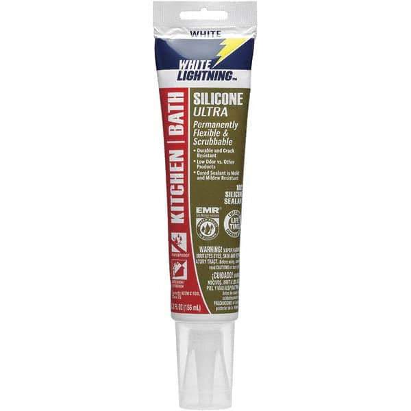 White Lightning - 5.3 oz Tube White Silicone Sealant - -80 to 450°F Operating Temp, 30 min Tack Free Dry Time, 24 hr Full Cure Time - Exact Industrial Supply